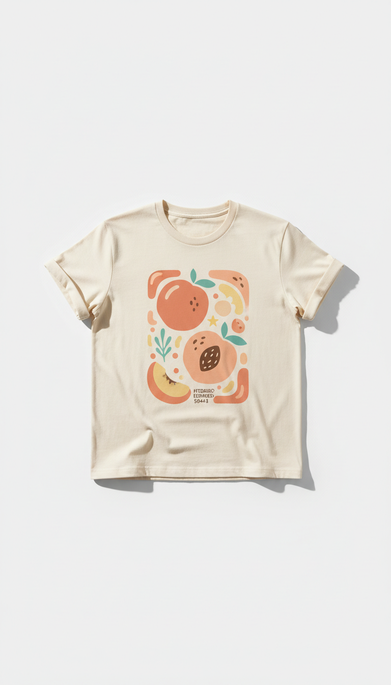 Cotton T-shirt With Peach Cream Print