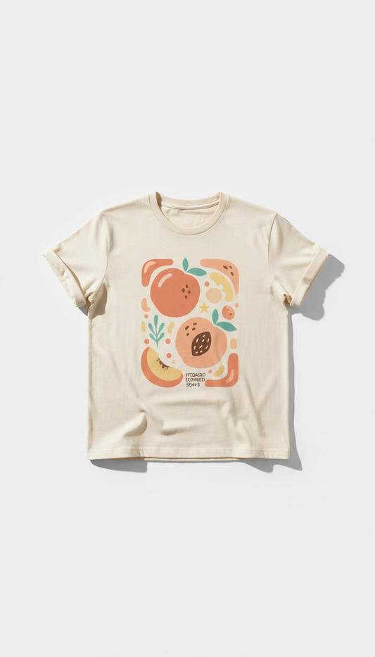Cotton T-shirt With Peach Cream Print